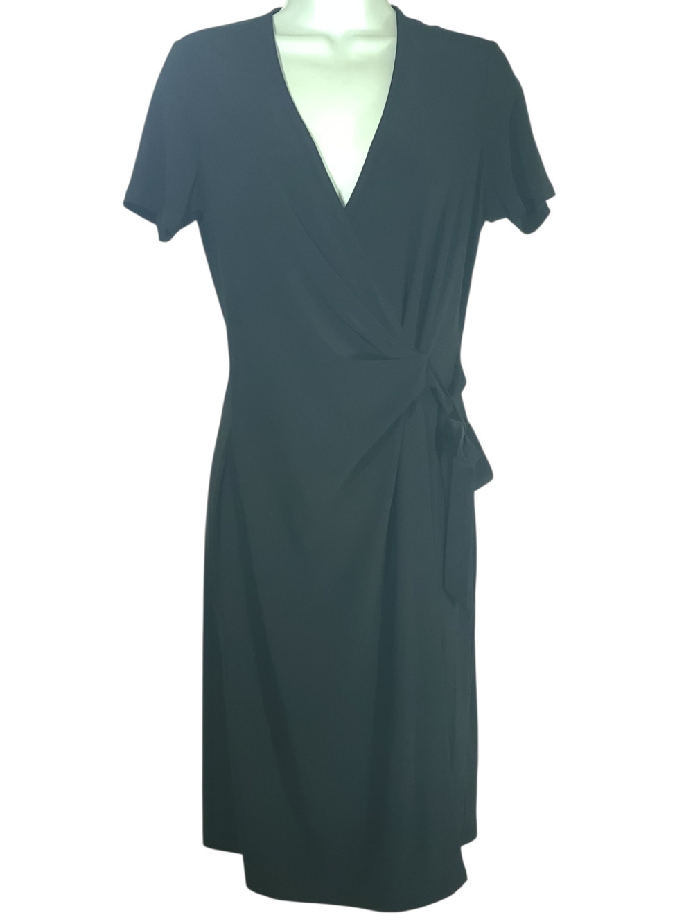 Anne Klein Black Short-Sleeve Wrap Midi Dress with Side Tie